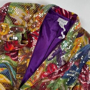 Vintage JA Resorts Sequins Floral Blazer Jacket Women Multicolor Purple Lined M